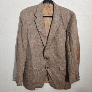 Vintage Tailored Classics Levis Mens 44L Brown Tweed Wool Sports Coat Elbow FLAW